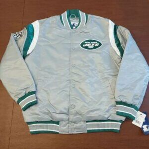 Starter New York Jets Full Snap Varsity Jacket Grey Green LS300171 Men's Size L